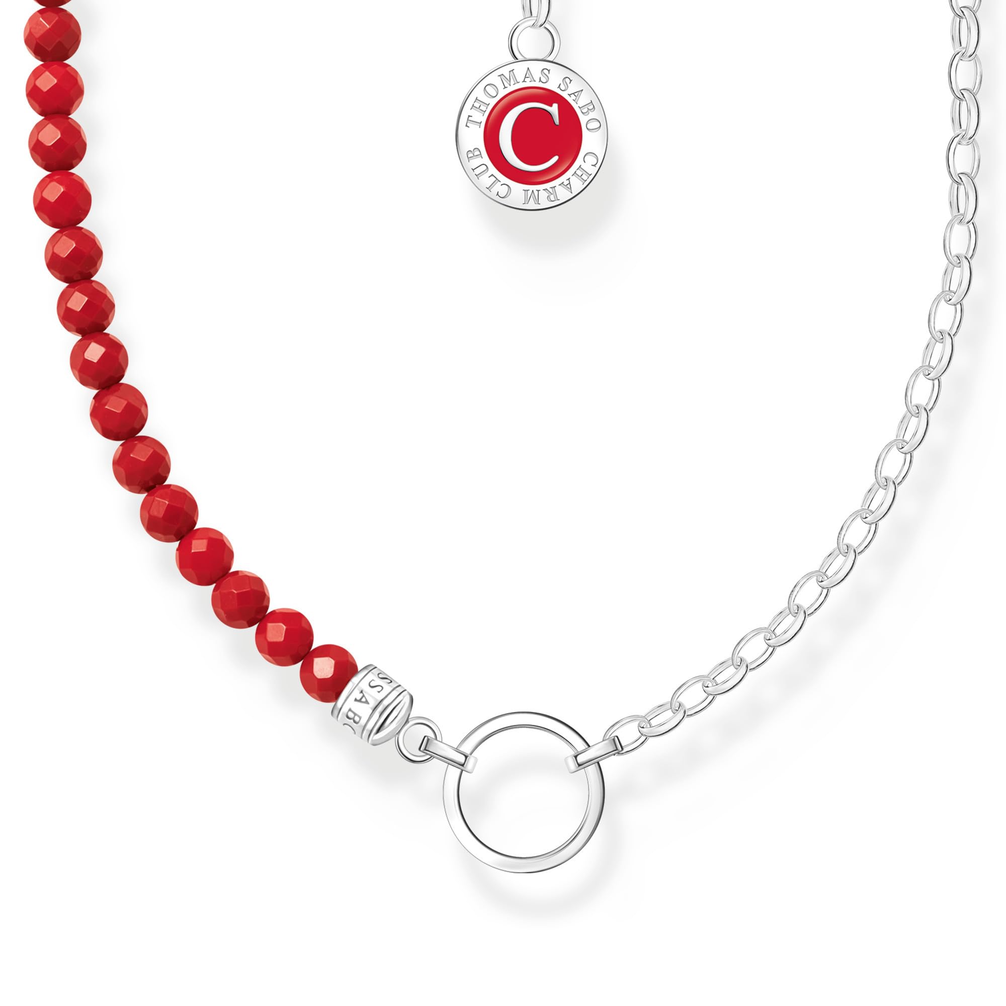 Thomas Sabo Silver member charm necklace with red beads 925